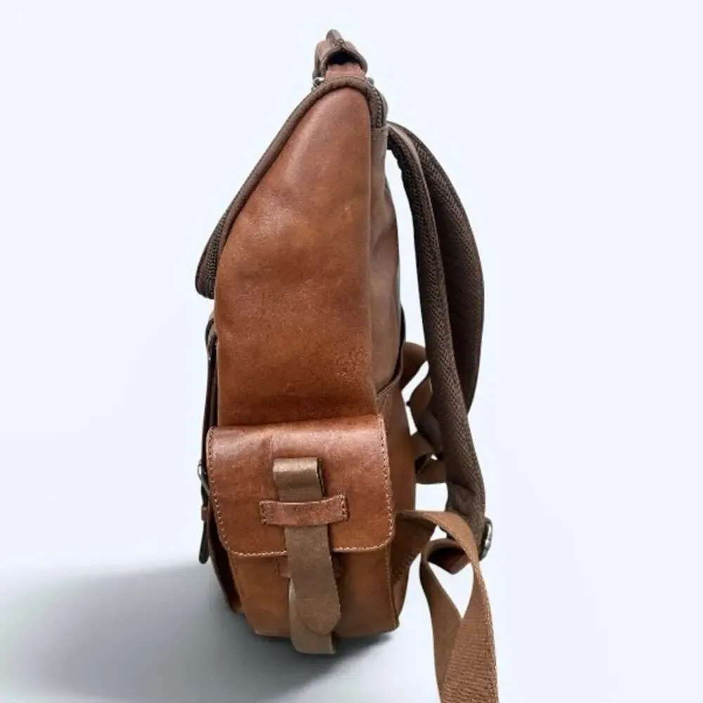 Velez Genuine Leather Archaeology Backpack Satchel Brown Multi-Pocket Laptop Bag